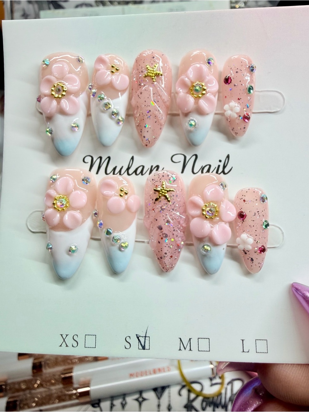 Pink Floral Press-On Nail Set for Kids